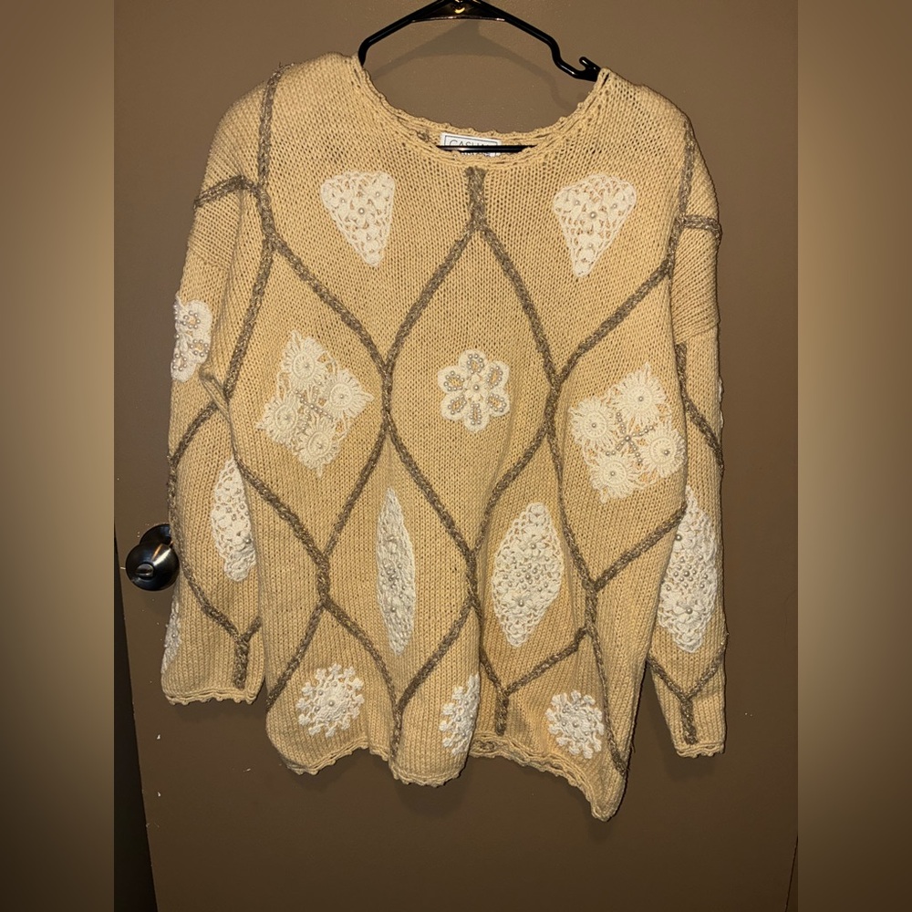Casual Corner Tan and Gray Diamond Sweater